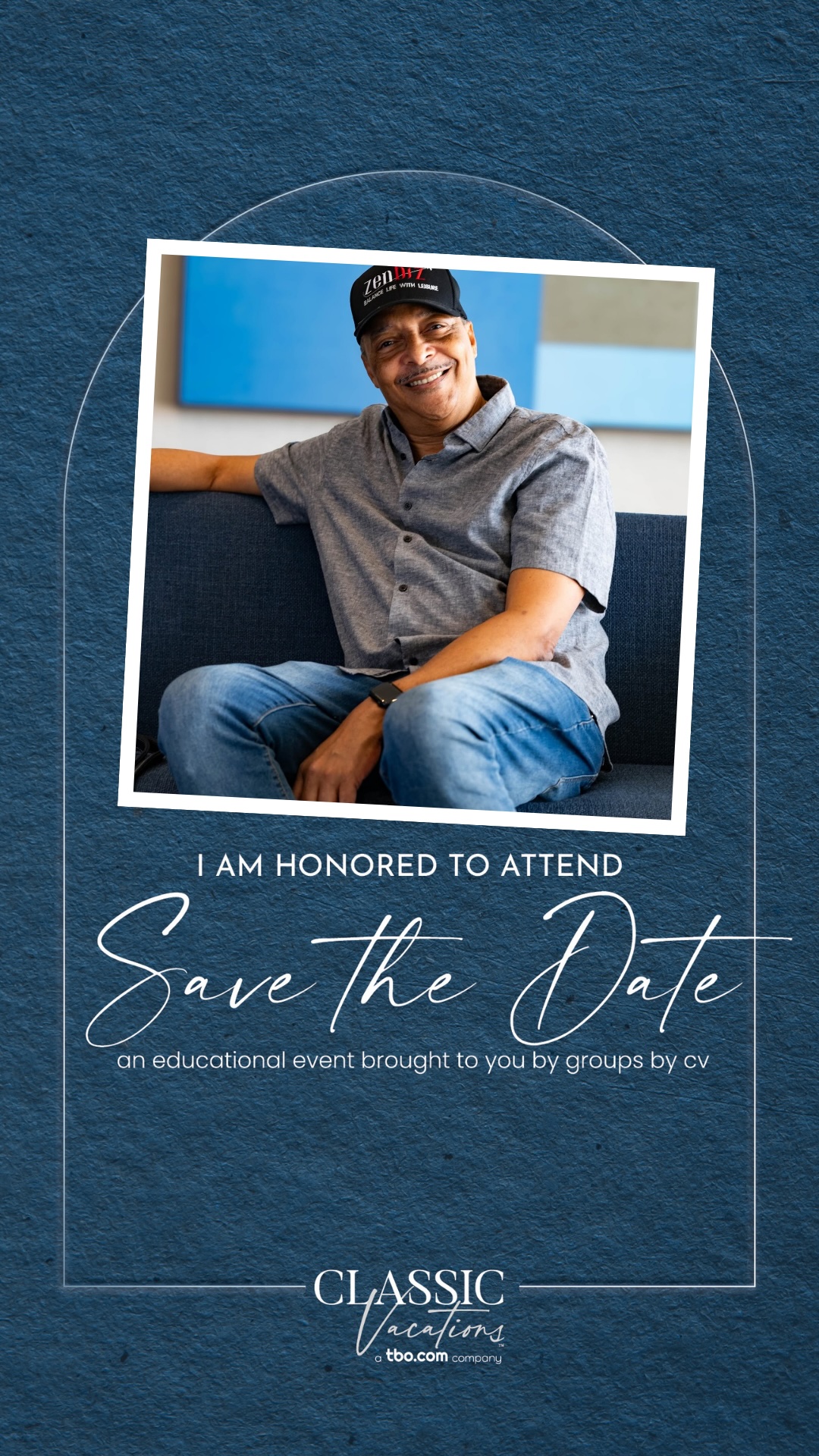 Laurence Pinckney’s Save the Date announcement from Classic Vacations
